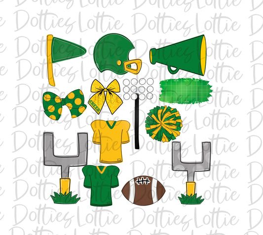 Green and Gold Football and Cheer Elements - Football Alpha Pack add ons - Football Clipart - Digital Download - PNG