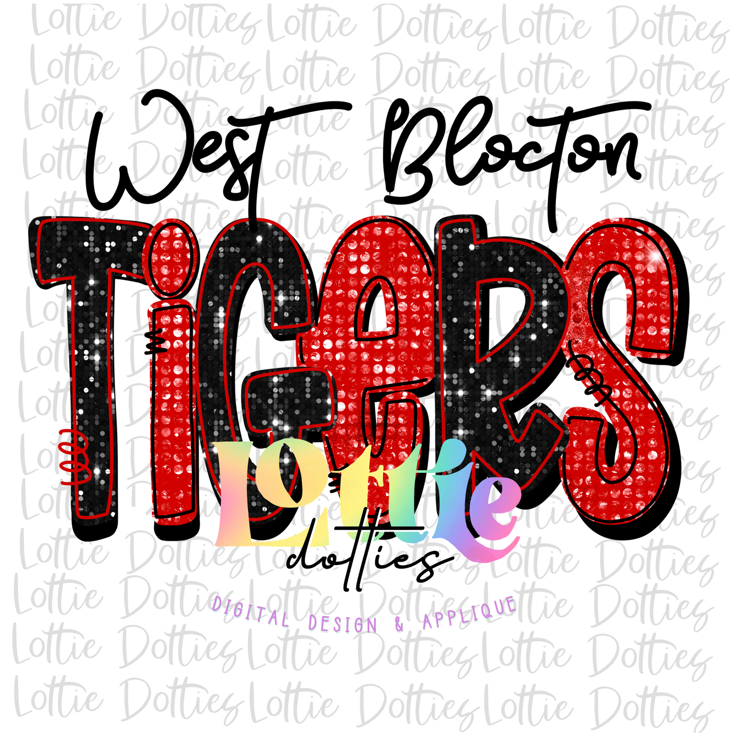 West Blocton Tigers PNG - Tigers sublimation design - Digital Download - Black and Red Rhinestone