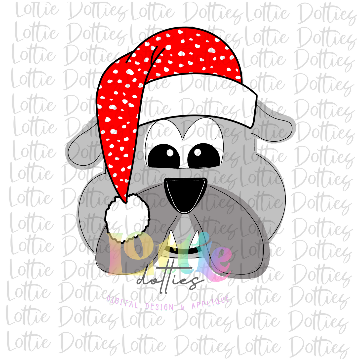 Bulldog Santa Hat Gray Png - Sublimation Design- Digital Download