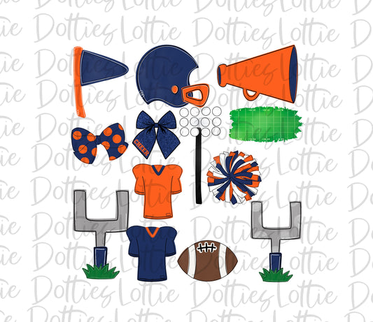 Orange and Navy Football and Cheer Elements - Football Alpha Pack add ons - Football Clipart - Digital Download - PNG