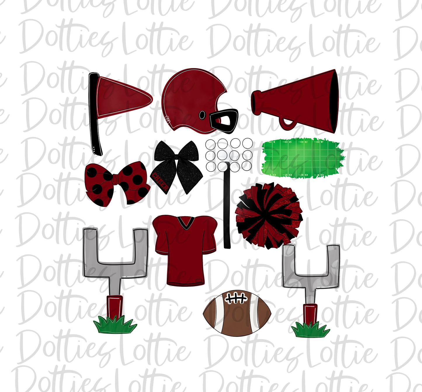 Garnet and Black Football and Cheer Elements - Football Alpha Pack add ons - Football Clipart - Digital Download - PNG