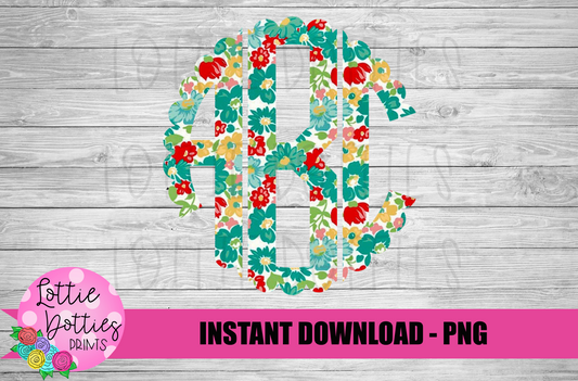 Teal Floral Scallop Monogram Alphabet - Alpha Pack - Alphabet Clipart - Instant Download