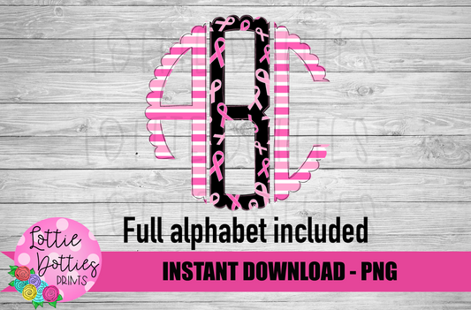 Breast Cancer Awareness scallop monogram Alphabet - Ribbon Alpha Pack - Alphabet Clipart - Instant Download Alpha Pack