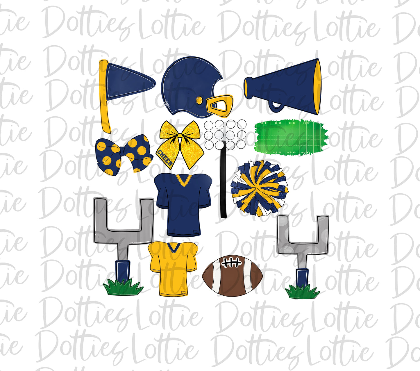 Navy and Gold Football and Cheer Elements - Football Alpha Pack add ons - Football Clipart - Digital Download - PNG