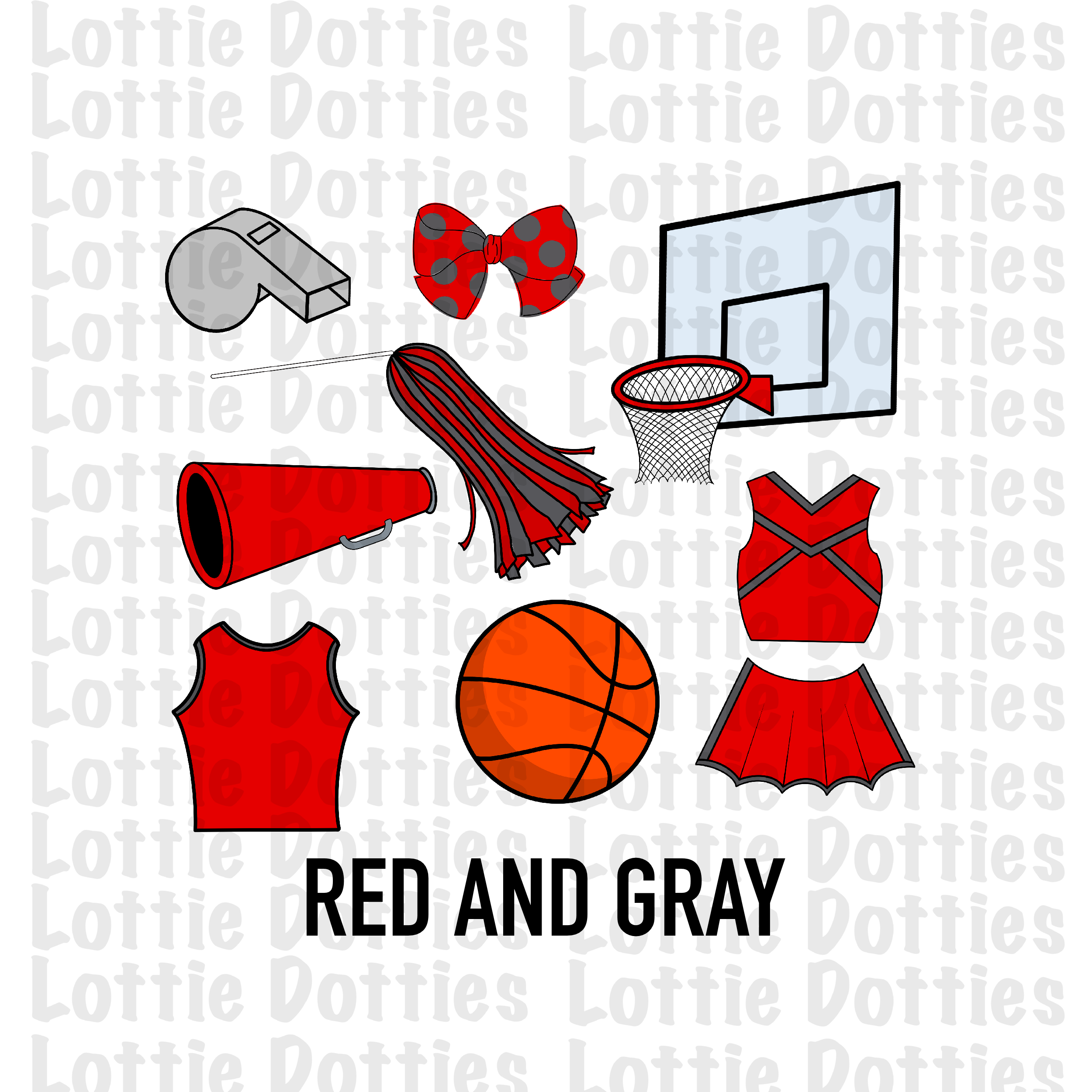 Red and Gray Basketball and Cheer Elements - Basketball Alpha Pack add ...