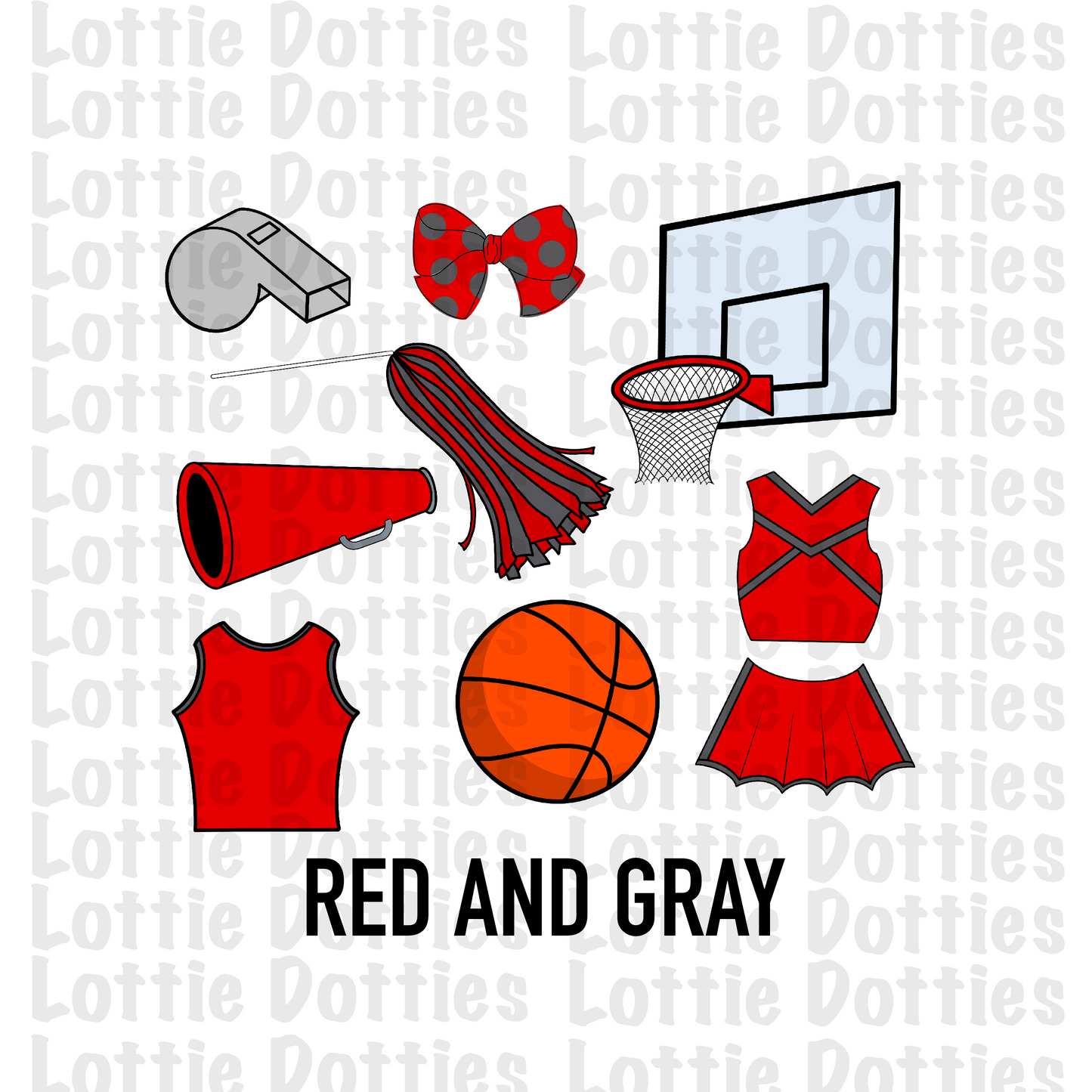 Red and Gray Basketball and Cheer Elements - Basketball Alpha Pack add ons - Basketball Clipart - Digital Download - PNG