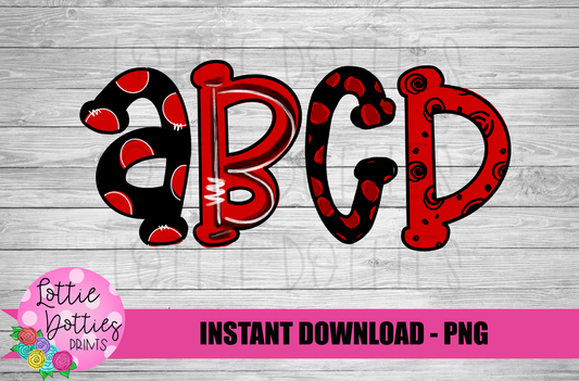 Black and Red Hand Lettered Alphabet - Alpha Pack - Alphabet Clipart - Instant Download  - Girl Alpha Pack