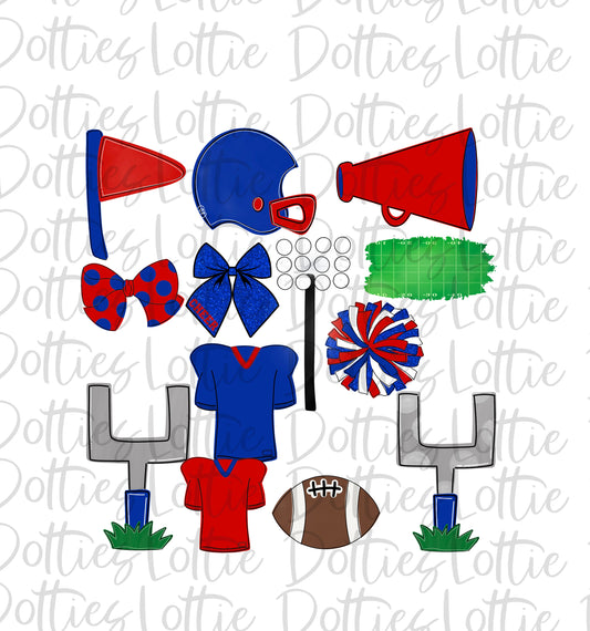 Red and Royal Football and Cheer Elements - Football Alpha Pack add ons - Football Clipart - Digital Download - PNG