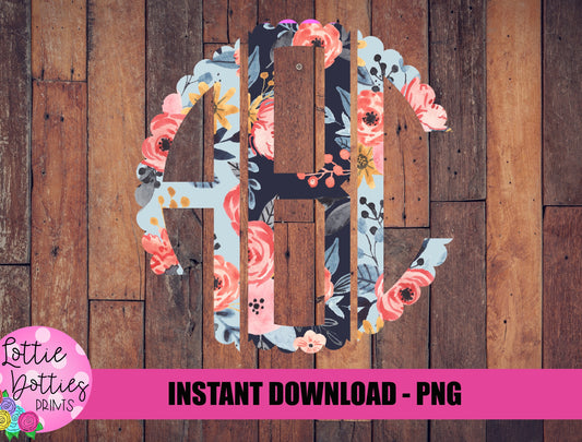 Floral Scallop Monogram Alphabet - Alpha Pack - Alphabet Clipart - Instant Download