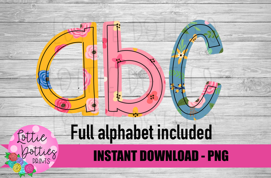 Mustard Floral Alphabet - Alpha Pack - Alphabet Clipart - Instant Download