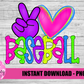Peace Love Baseball PNG - Baseball Png - Digital Download