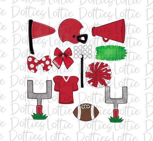 Cardinal Football and Cheer Elements - Football Alpha Pack add ons - Football Clipart - Digital Download - PNG