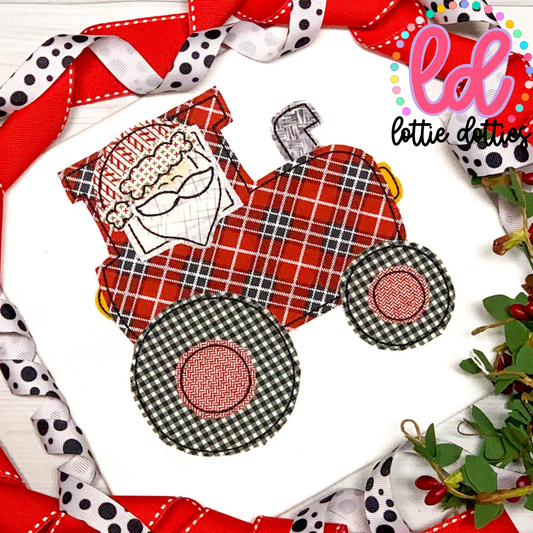 Santa Tractor Applique Design - Machine Embroidery - Instant Download - Christmas Applique