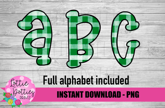 Green Plaid Hand Lettered Alphabet - Alpha Pack - Alphabet Clipart - Instant Download  - Alpha Pack