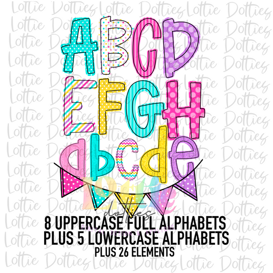 Birthday Alpha Pack - Bright Dots and Stripes Alphabet - Alpha Pack - Alphabet Clipart - Instant Download  - Alpha Pack