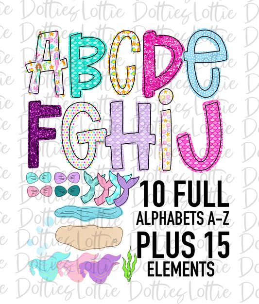 Mermaid Alphabet - Alpha Pack - Alphabet Clipart - Instant Download - Pirate