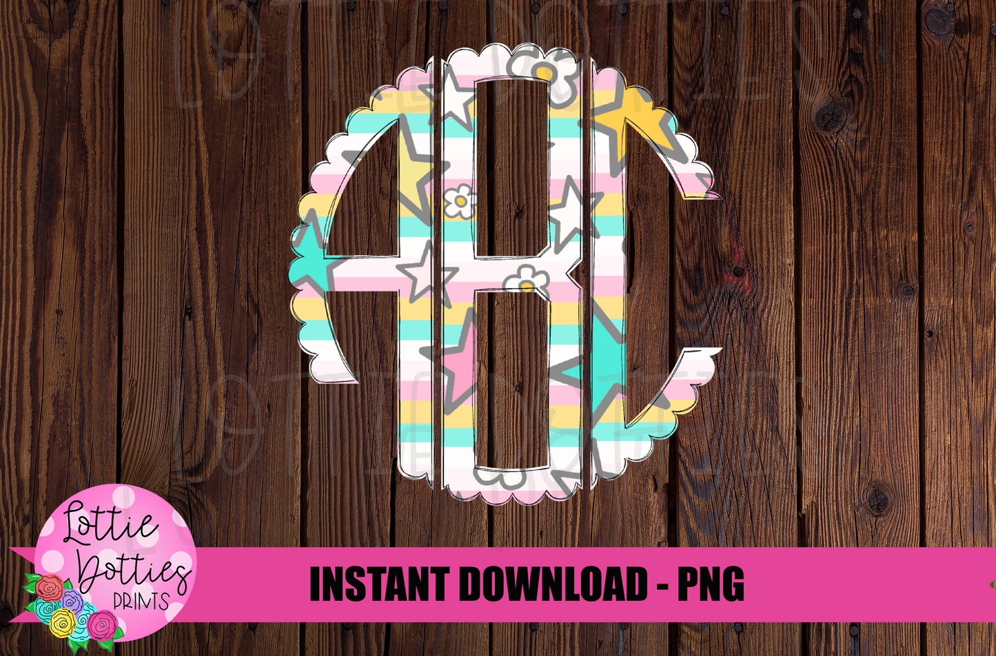 Rainbow Stars Scallop Monogram Alphabet - Alpha Pack - Alphabet Clipart - Instant Download