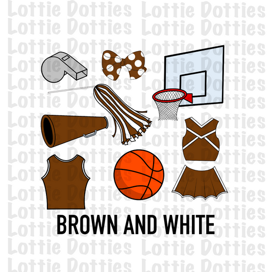 Brown and White Basketball and Cheer Elements - Basketball Alpha Pack add ons - Basketball Clipart - Digital Download - PNG