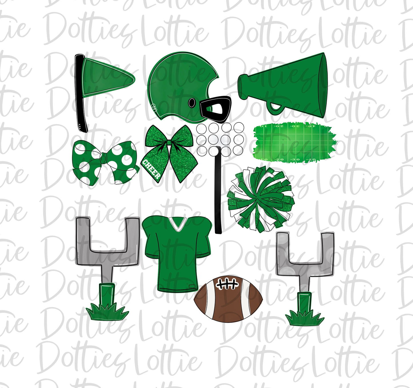 Green and White Football and Cheer Elements - Football Alpha Pack add ons - Football Clipart - Digital Download - PNG