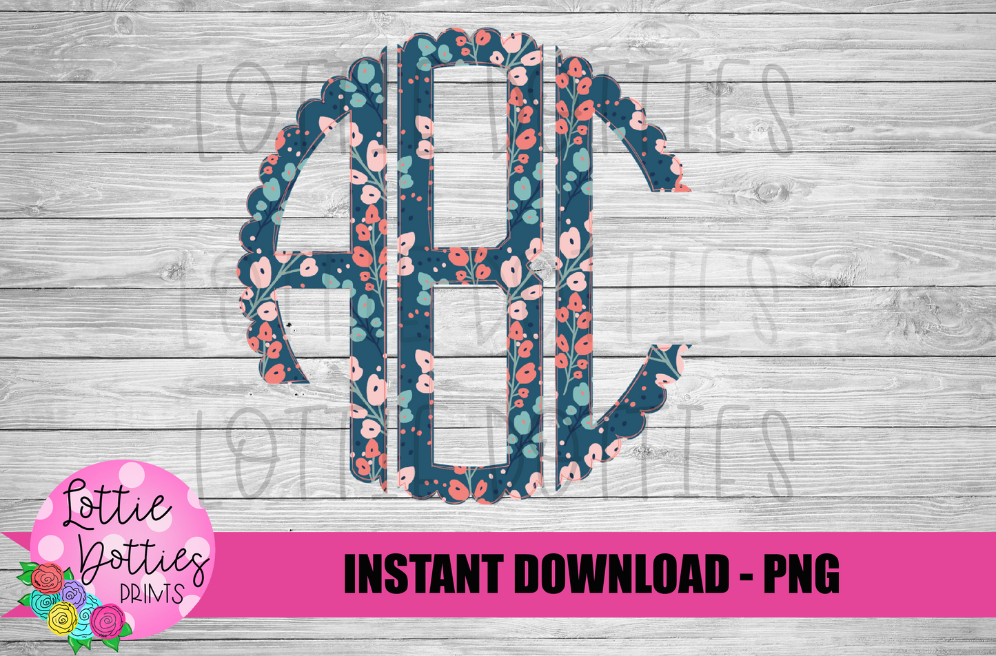 Floral Scallop Monogram Alphabet - Alpha Pack - Alphabet Clipart - Instant Download