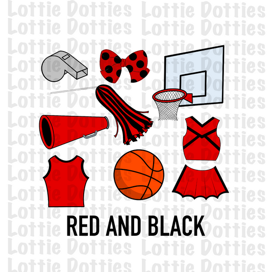 Red and Black Basketball and Cheer Elements - Basketball Alpha Pack add ons - Basketball Clipart - Digital Download - PNG