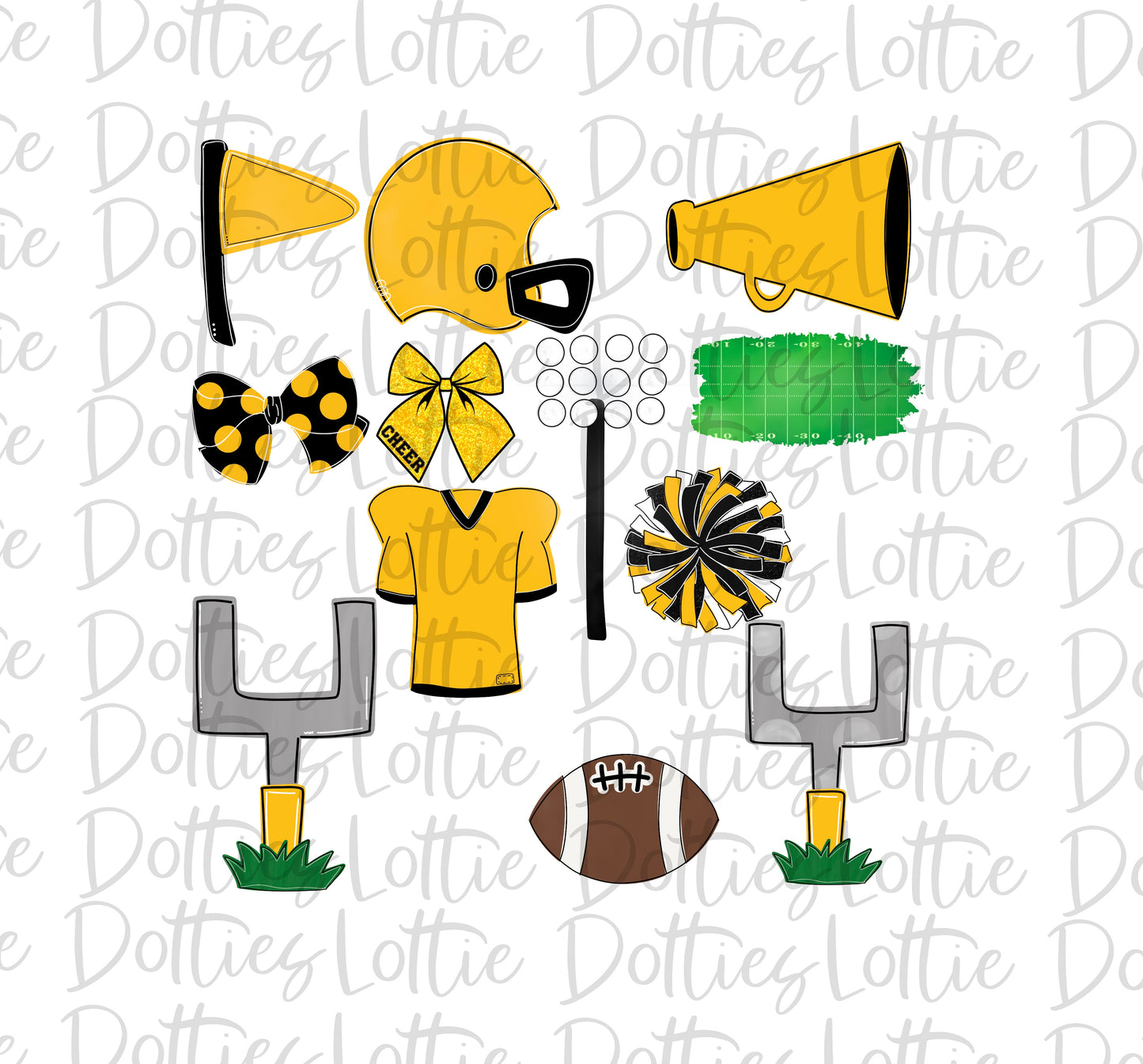 Black and Gold Football and Cheer Elements - Football Alpha Pack add ons - Football Clipart - Digital Download - PNG