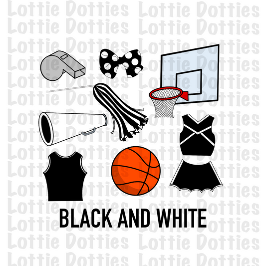 Black and White Basketball and Cheer Elements - Basketball Alpha Pack add ons - Basketball Clipart - Digital Download - PNG