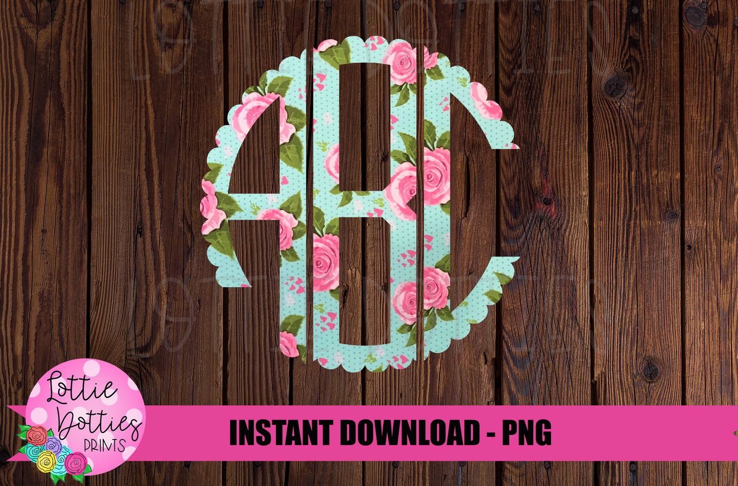 Aqua Floral Scallop Monogram Alphabet - Alpha Pack - Alphabet Clipart - Instant Download