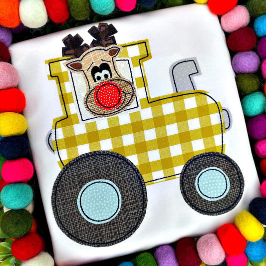 Reindeer Tractor Applique Design - Machine Embroidery - Instant Download - Christmas Applique