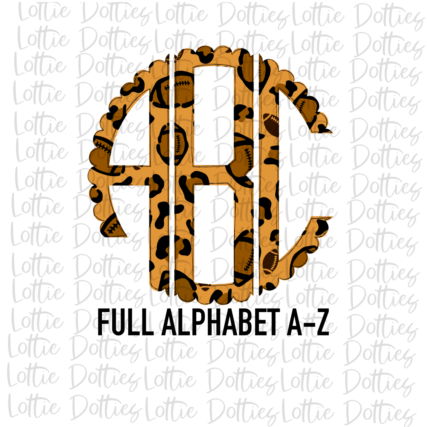 Football Leopard Scallop Monogram Alphabet - Alpha Pack - Alphabet Clipart - Instant Download