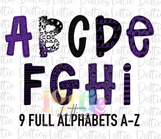 Purple and Black Alpha - Alphabet Clipart - Instant Download  - Alpha Pack