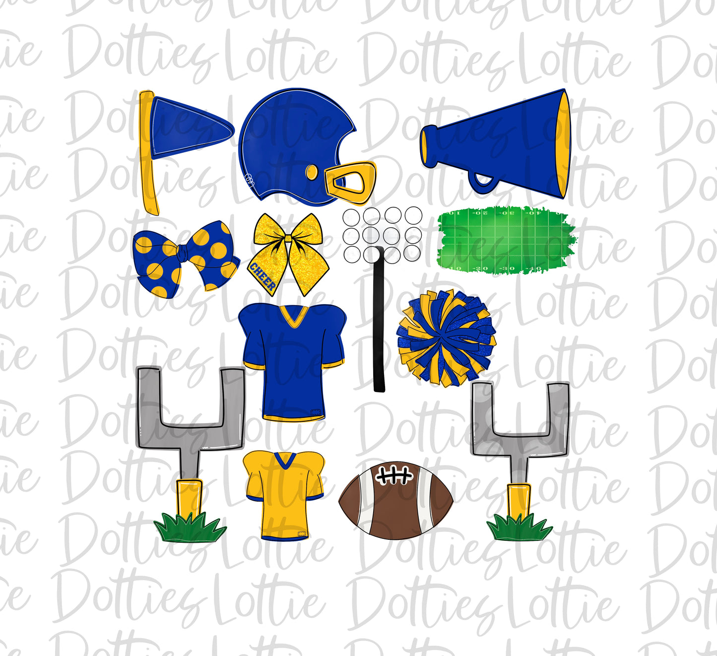 Royal and Gold Football and Cheer Elements - Football Alpha Pack add ons - Football Clipart - Digital Download - PNG