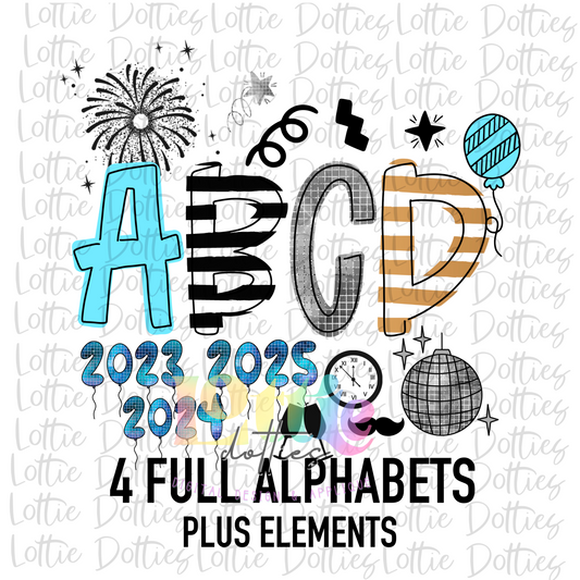 New Years Alphabet - Alpha Pack - Alphabet Clipart - Instant Download  - Alpha Pack