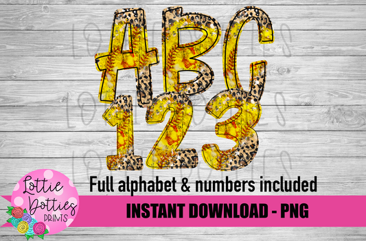 Leopard Softball letters and Number Alphabet - Alpha Pack - Alphabet Clipart - Instant Download  - Alpha Pack