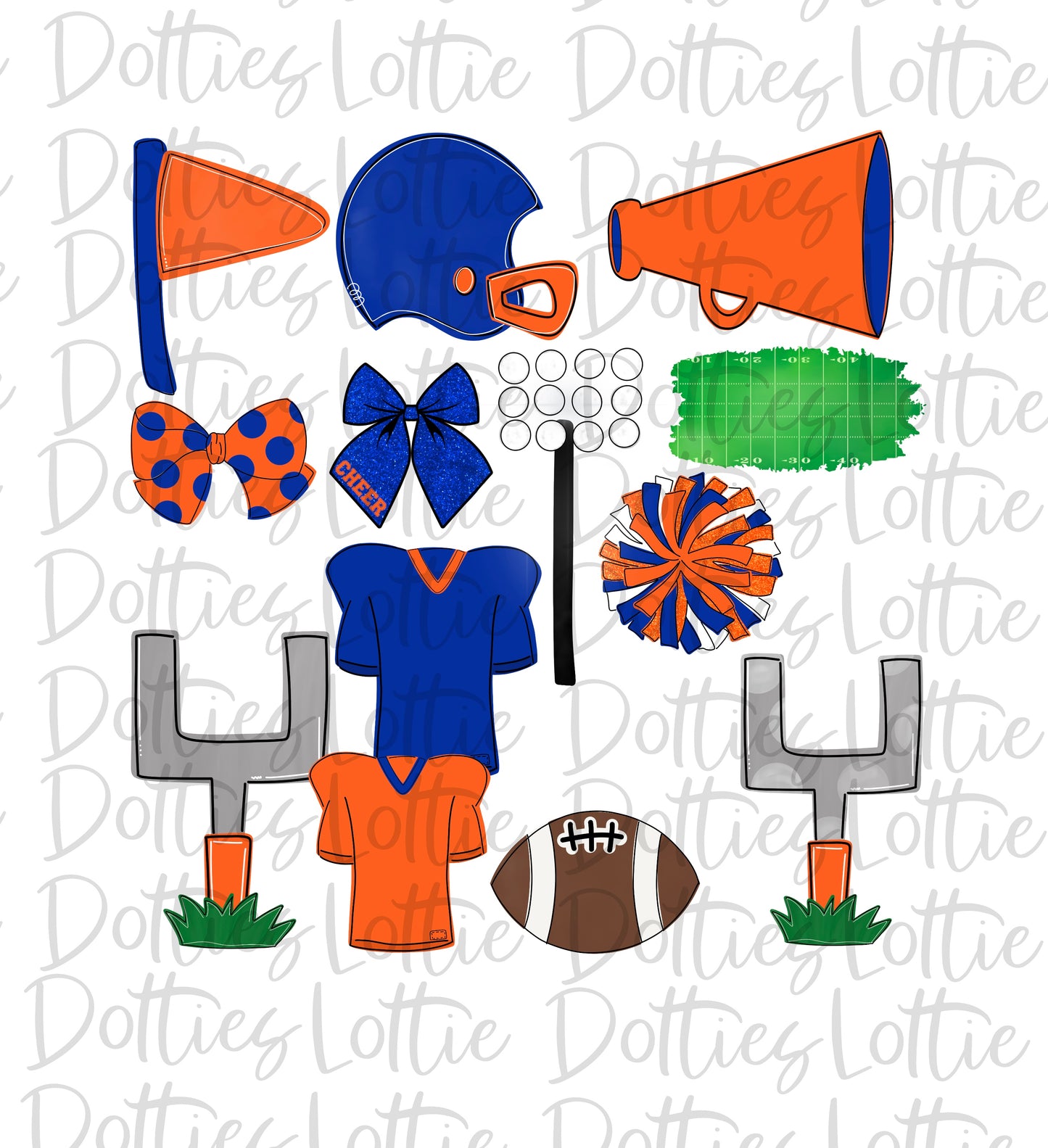 Orange and Royal Football and Cheer Elements - Football Alpha Pack add ons - Football Clipart - Digital Download - PNG