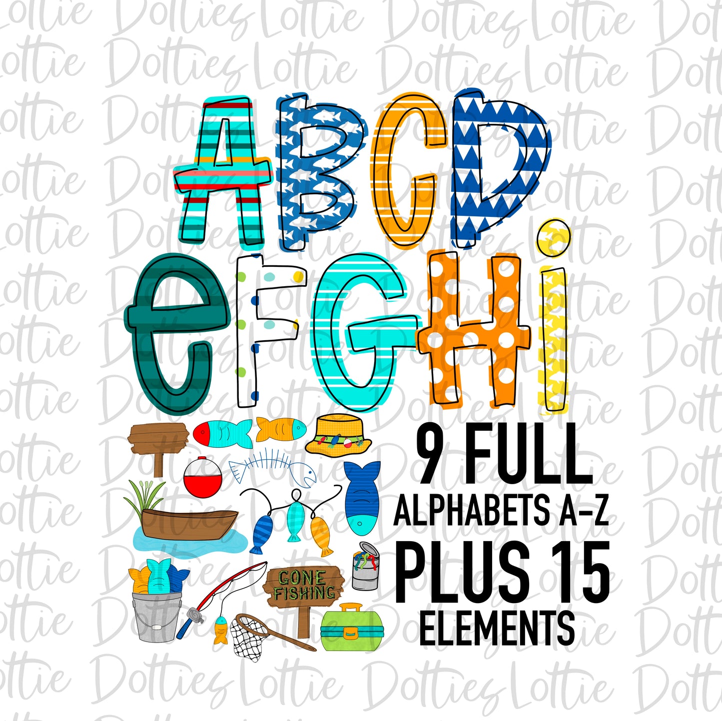 Fishing Alphabet - Alpha Pack - Alphabet Clipart - Instant Download