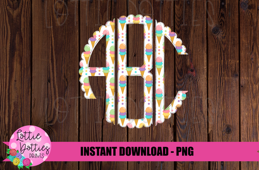 Ice Cream Scallop Monogram Alphabet - Alpha Pack - Alphabet Clipart - Instant Download