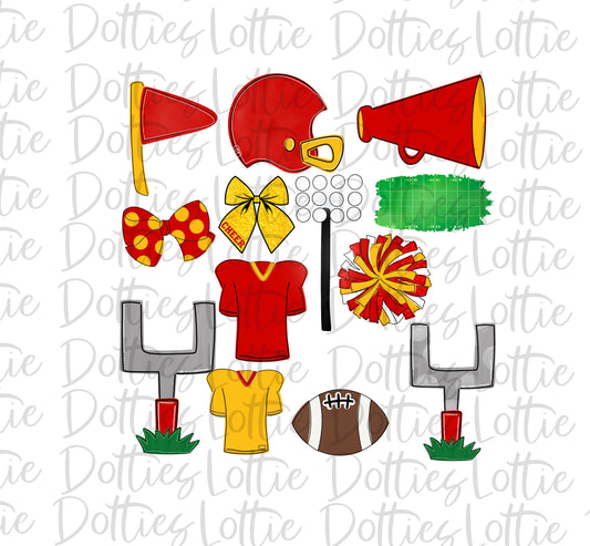 Red and Gold Football and Cheer Elements - Football Alpha Pack add ons - Football Clipart - Digital Download - PNG