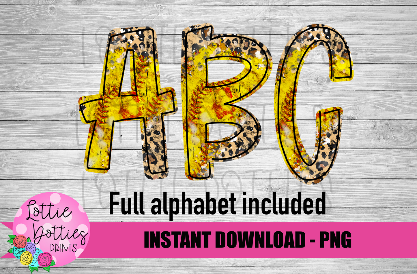 Leopard Softball Alphabet - Alpha Pack - Alphabet Clipart - Instant Download  - Alpha Pack