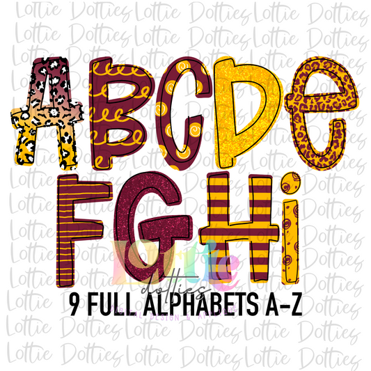 Maroon and Gold - Hand Lettered Alphabet - Alpha Pack - Alphabet Clipart - Instant Download  - Girl Alpha Pack