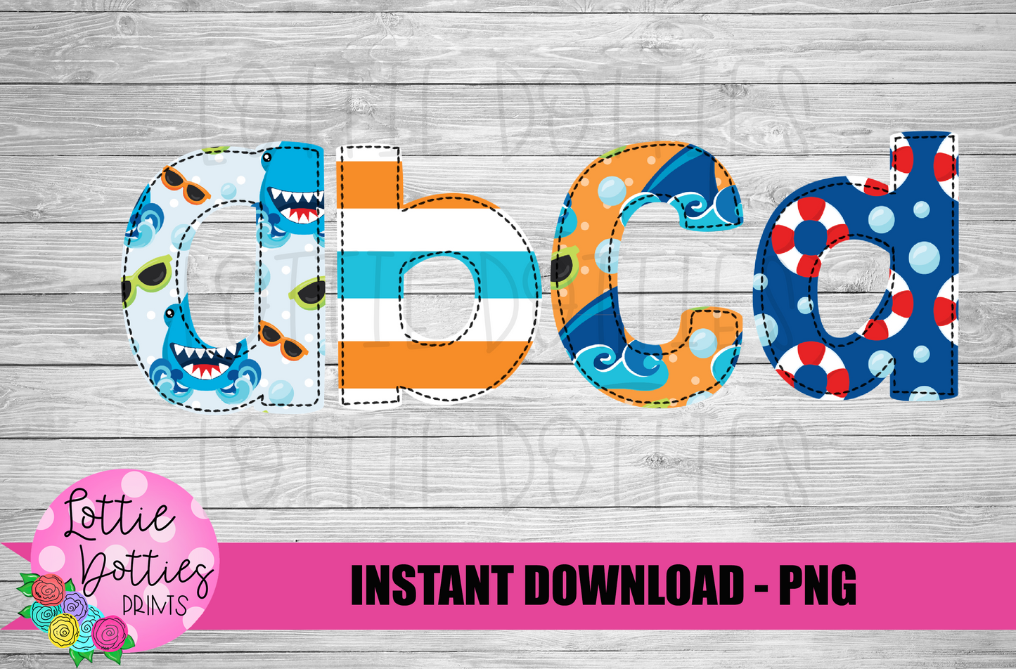 Summer Shark Faux Applique Alphabet - Alpha Pack - Alphabet Clipart - Instant Download - Boy Alpha Pack