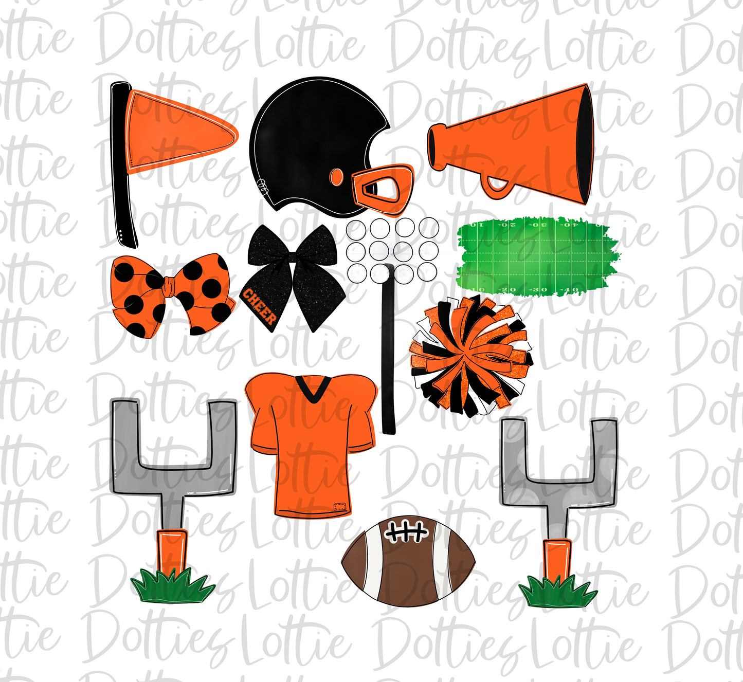 Orange and Black Football and Cheer Elements - Football Alpha Pack add ons - Football Clipart - Digital Download - PNG