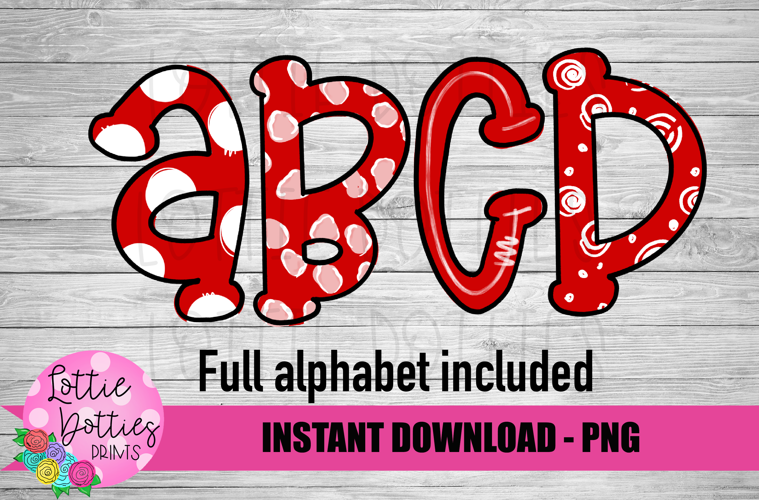 Red Alphabet Red and White Hand Lettered Alphabet - Alpha Pack - Alphabet Clipart ...