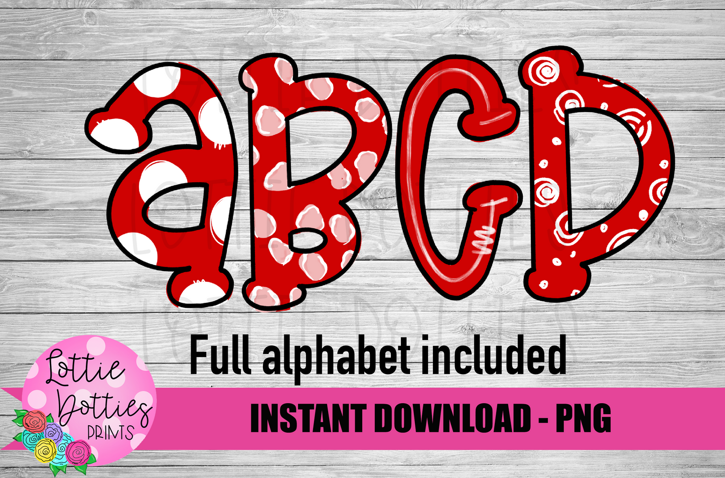 Red and White Hand Lettered Alphabet - Alpha Pack - Alphabet Clipart - Instant Download  - Alpha Pack