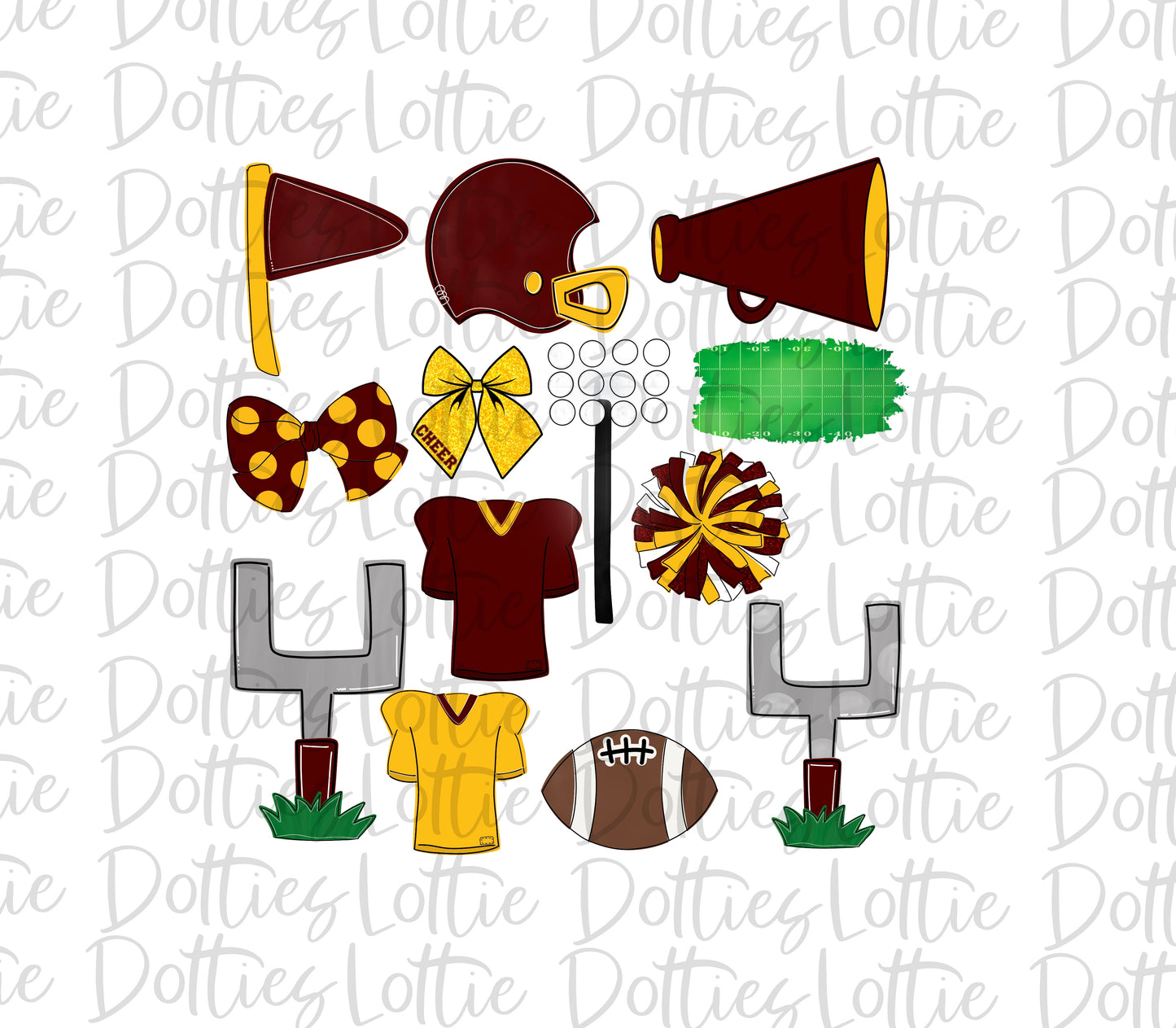 Burgundy and Gold Football and Cheer Elements - Football Alpha Pack add ons - Football Clipart - Digital Download - PNG