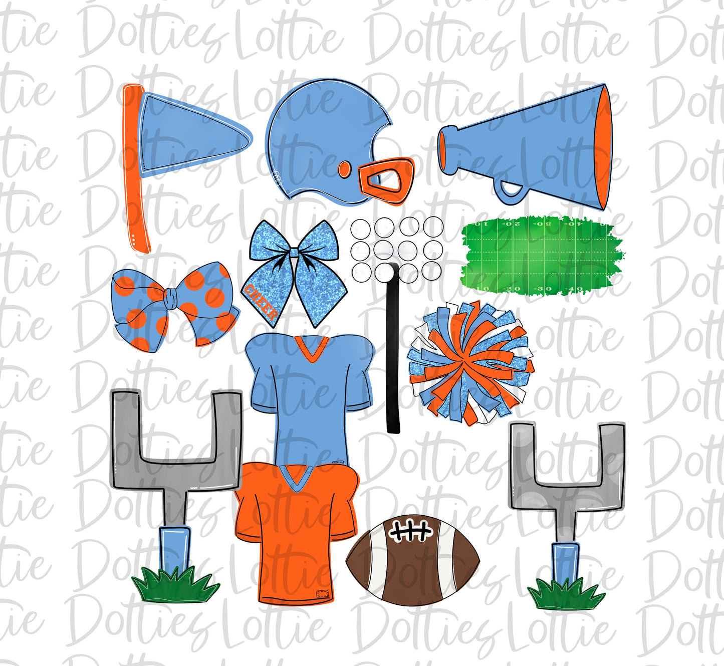 Light blue and Orange Football and Cheer Elements - Football Alpha Pack add ons - Football Clipart - Digital Download - PNG