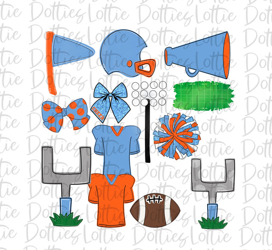 Light blue and Orange Football and Cheer Elements - Football Alpha Pack add ons - Football Clipart - Digital Download - PNG