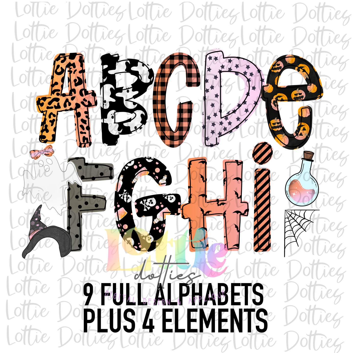 Goth Halloween Lettered Alphabet - Alpha Pack - Alphabet Clipart - Instant Download  - Girl Alpha Pack