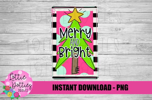 Merry and Bright Png - Christmas Sublimation Design - Digital Download