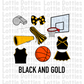 Black and Gold Basketball and Cheer Elements - Basketball Alpha Pack add ons - Basketball Clipart - Digital Download - PNG